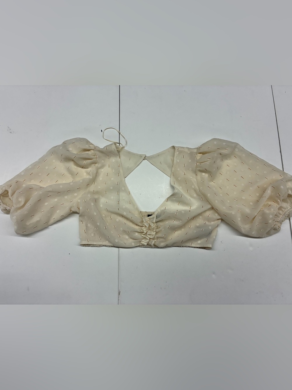 NEW AFRM Women’s Cream Puff-Sleeve Lace-Up Crop Top Size Large
